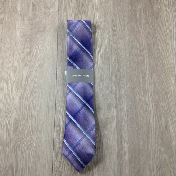 Van Heusen Purple Plaid Pattern Tie - Picture 1 of 3